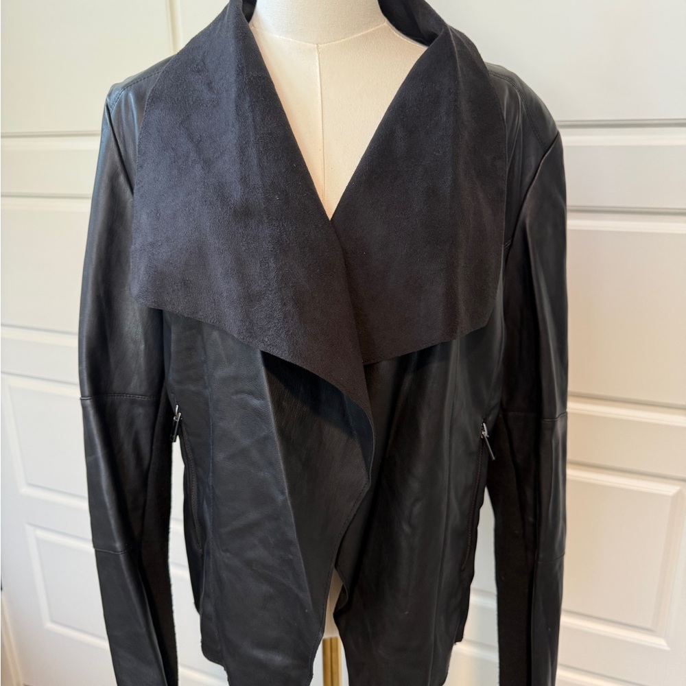 Bagatelle Black Leather Jacket with Dark Suede Collar